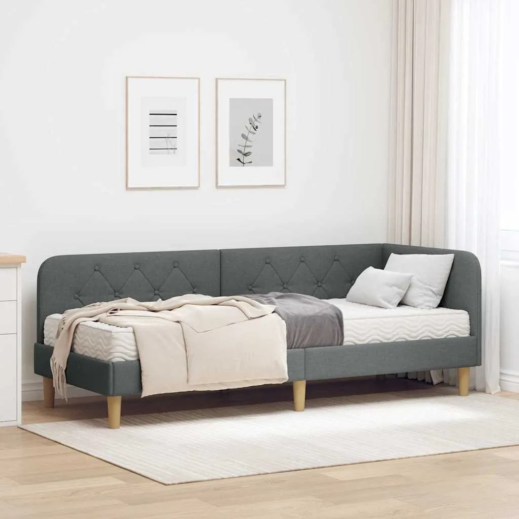 vidaXL Estrutura de Cama de Canto Cinza Escuro 80 x 200 cm tecido