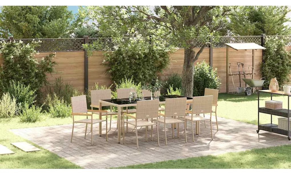 Conjunto de Jantar de Jardim com 9 Peças em Rattan Beige
