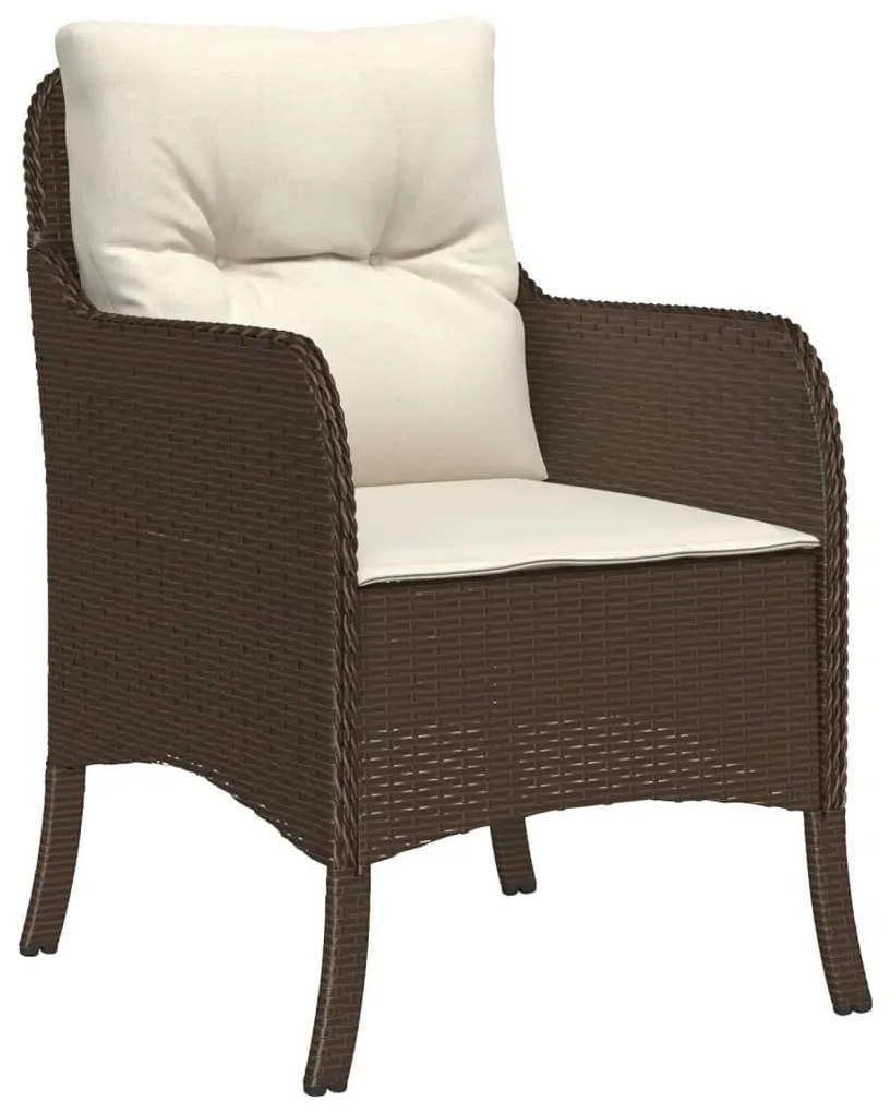 3 pcs conjunto jantar p/ jardim c/ almofadões vime PE castanho