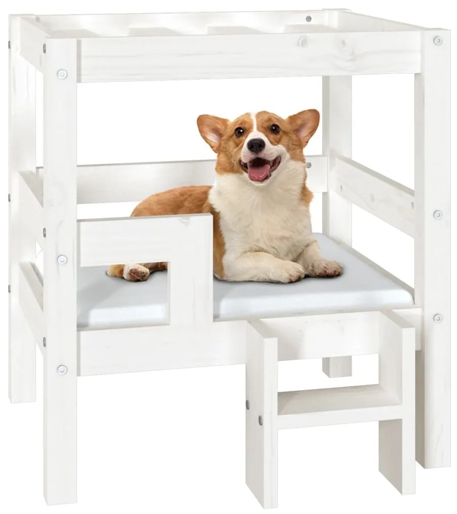Cama para cães 55,5x53,5x60 cm madeira de pinho maciça branco