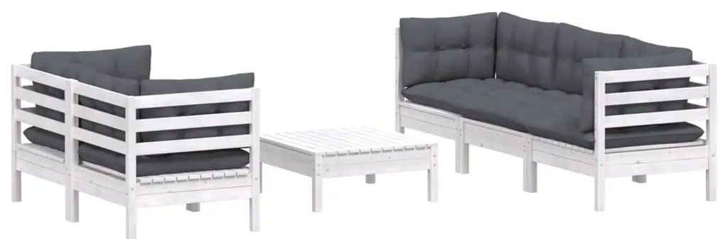6 pcs conj. lounge de jardim com almofadões antracite pinho