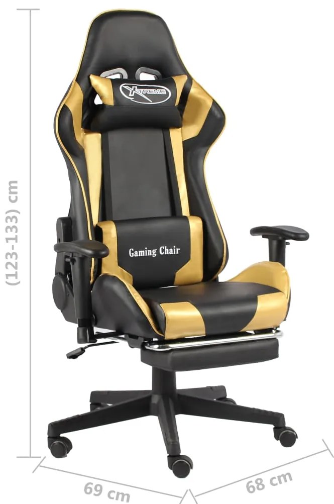 Cadeira de gaming giratória com apoio de pés PVC dourado