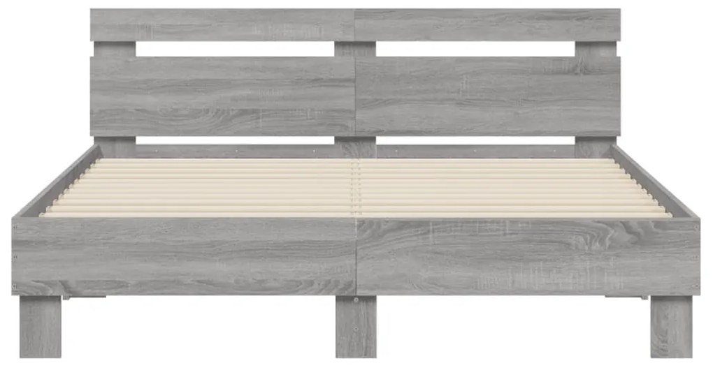 Estrutura cama c/ cabeceira/luzes LED 150x200cm cinzento sonoma