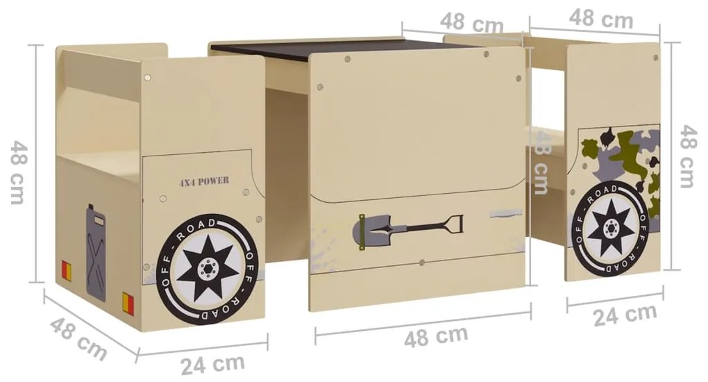 3 pcs mesa e cadeiras infantil design carro todo-o-terreno MDF