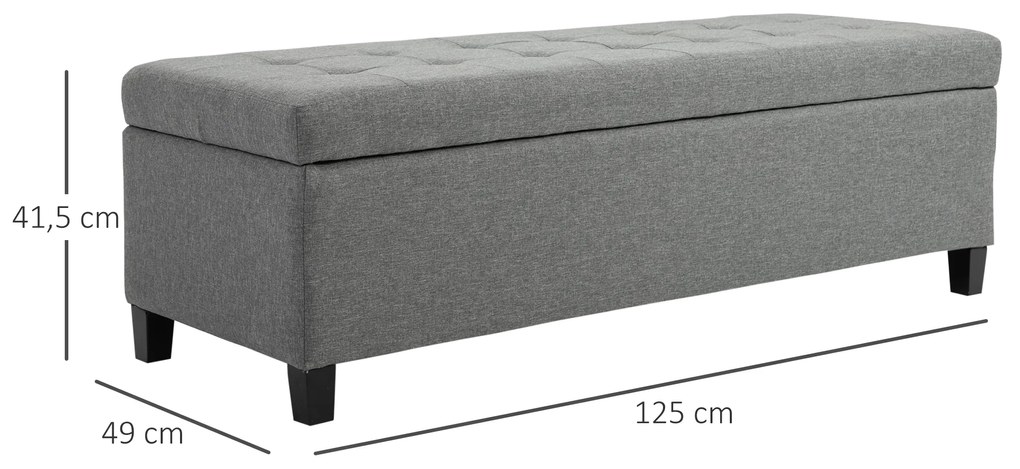 Banco de Armazenamento Acolchoado Banco Estofado em Linho Tampa com Abertura 25x49x41,5 cm Cinza