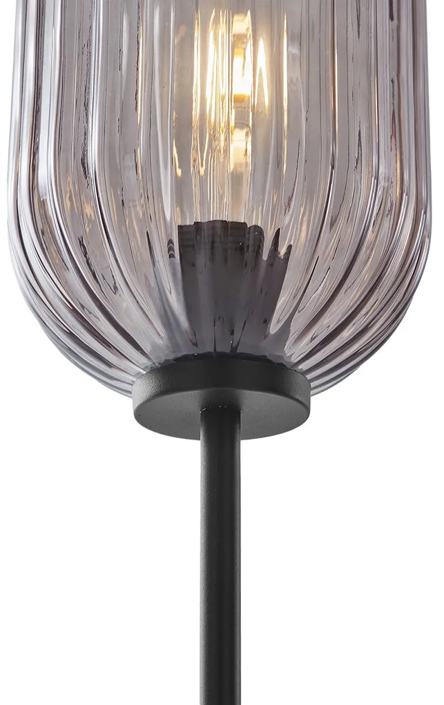 Candeeiro de pé Art Deco preto com vidro fumê 2-luzes - Rid Art Deco