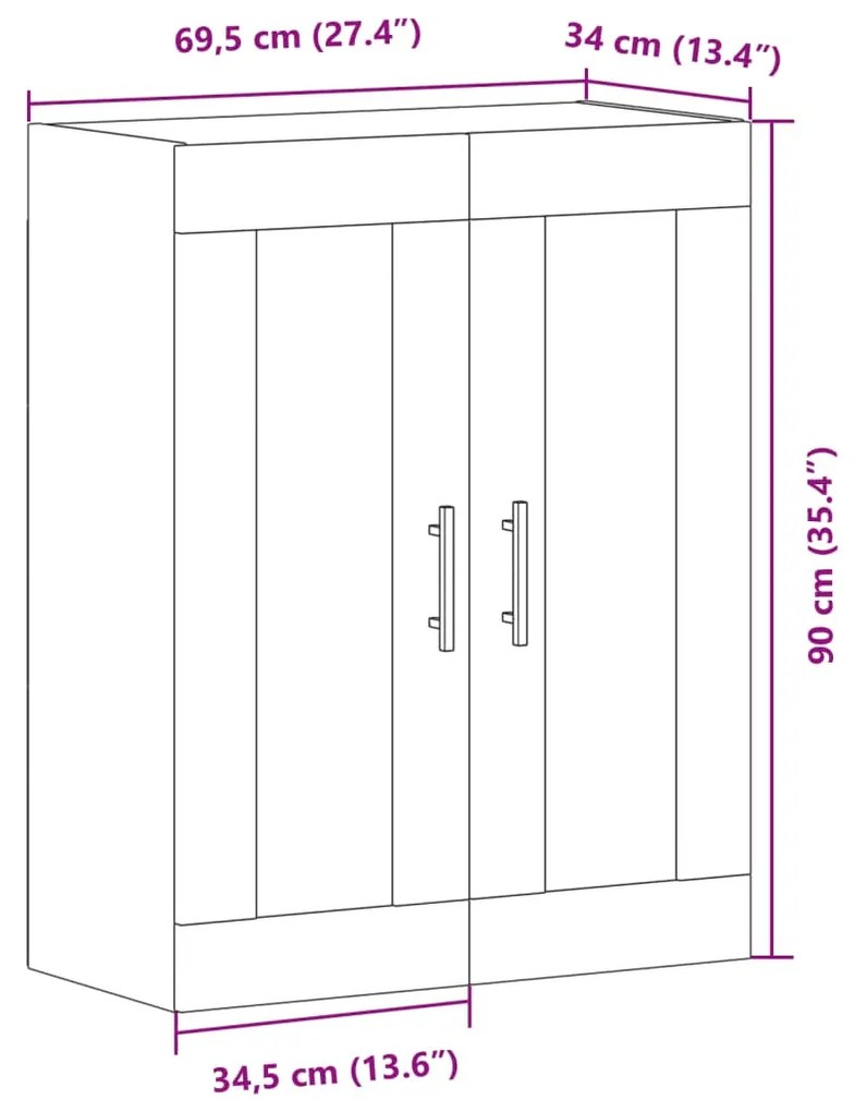 Armário de parede 69,5x34x90 cm derivados madeira madeira velha