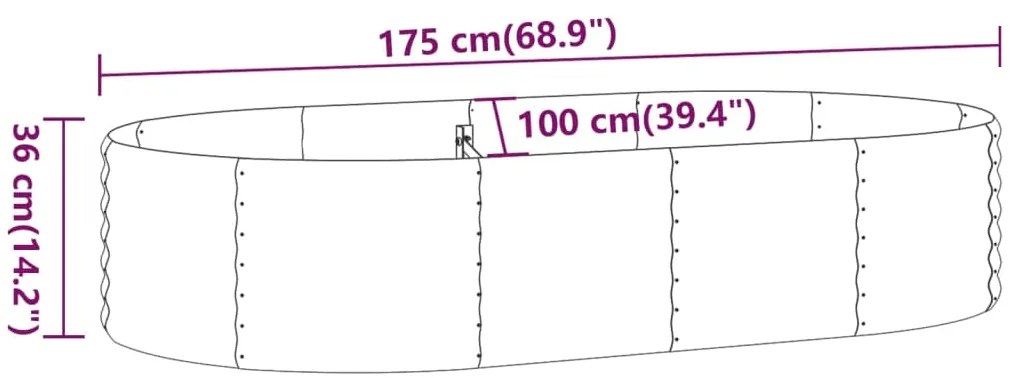 Canteiro elevado jardim 175x100x36 aço revestido a pó cinzento