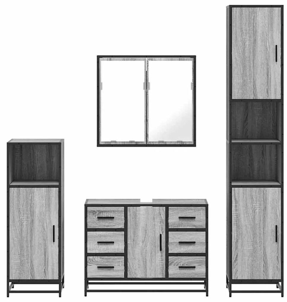 4 pcs Conjunto móveis casa de banho madeira proc. cinza sonoma