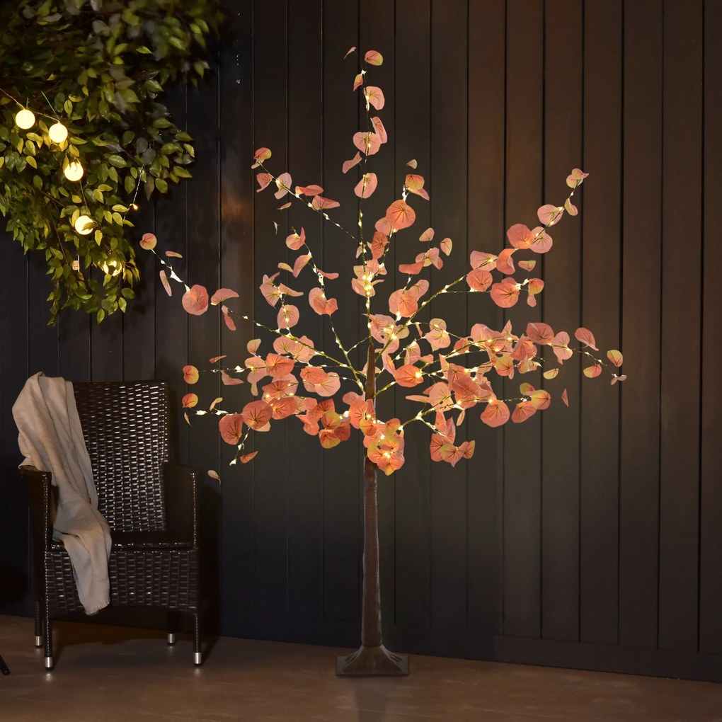 Árvore de Eucalipto Artificial 150 cm Árvore Artificial com 245 Luzes LED e Base Decoração Laranja e Castanho
