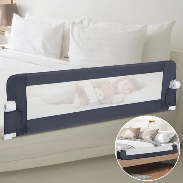 Grade segurança Bebes para camas dobrável de 152 CM com correia de segurança ajustável universal para camas de solteiro ou de casal Cinzenta