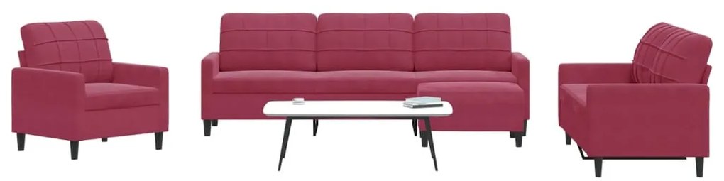 4 pcs conjunto de sofás com almofadões veludo vermelho tinto