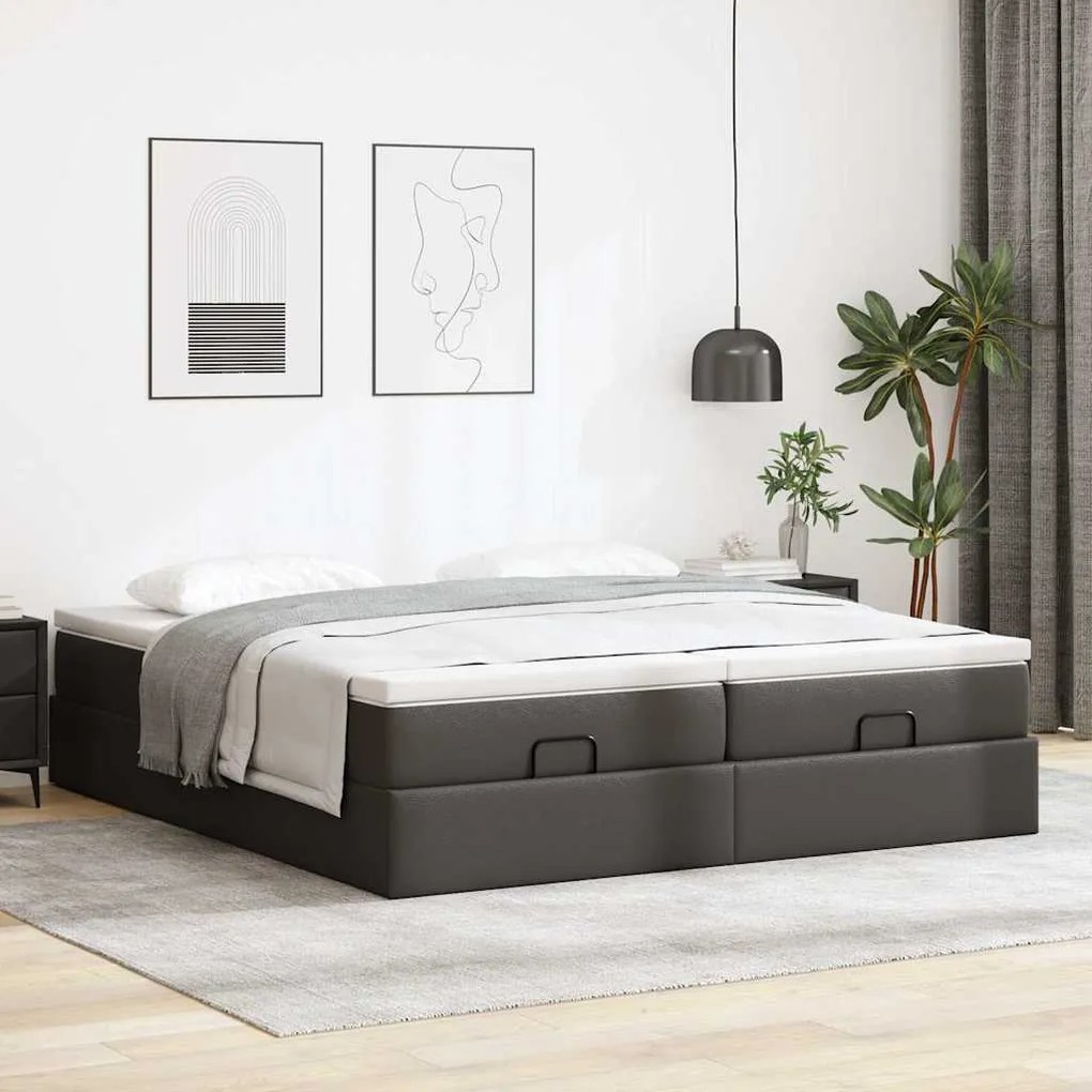 Estrutura de cama otomana com colchões pele artificial preta