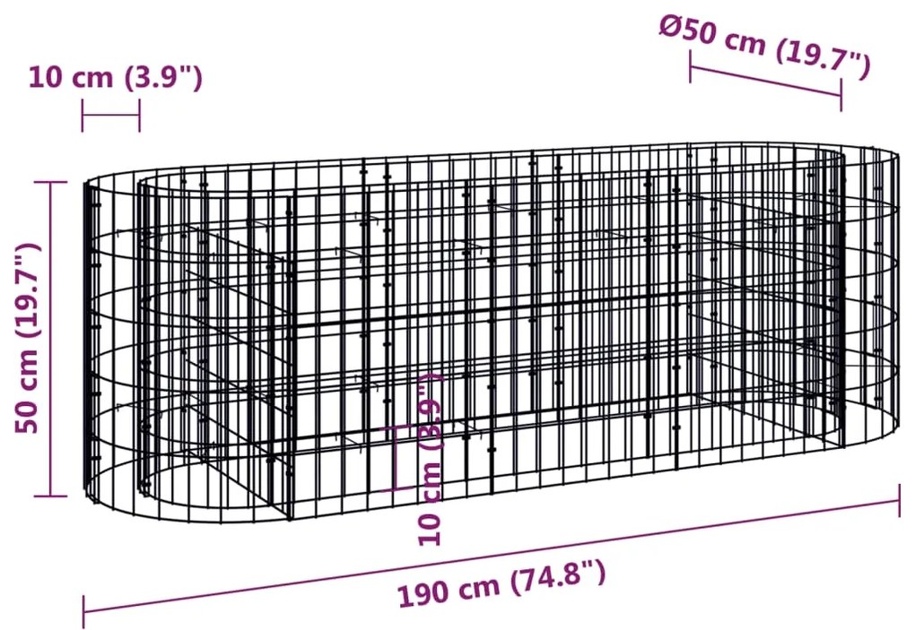 Canteiro elevado/cesto gabião 190x50x50 cm ferro galvanizado
