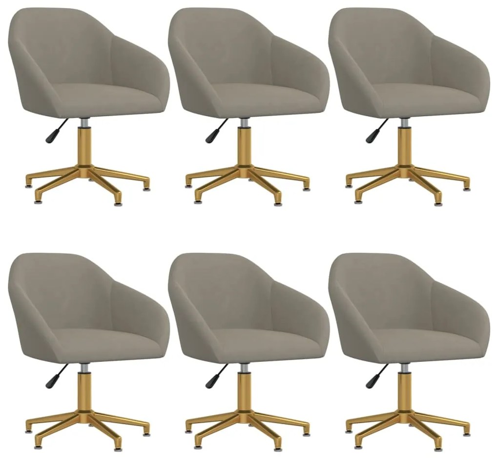 vidaXL Cadeiras de jantar giratórias 6 pcs veludo cinzento-claro