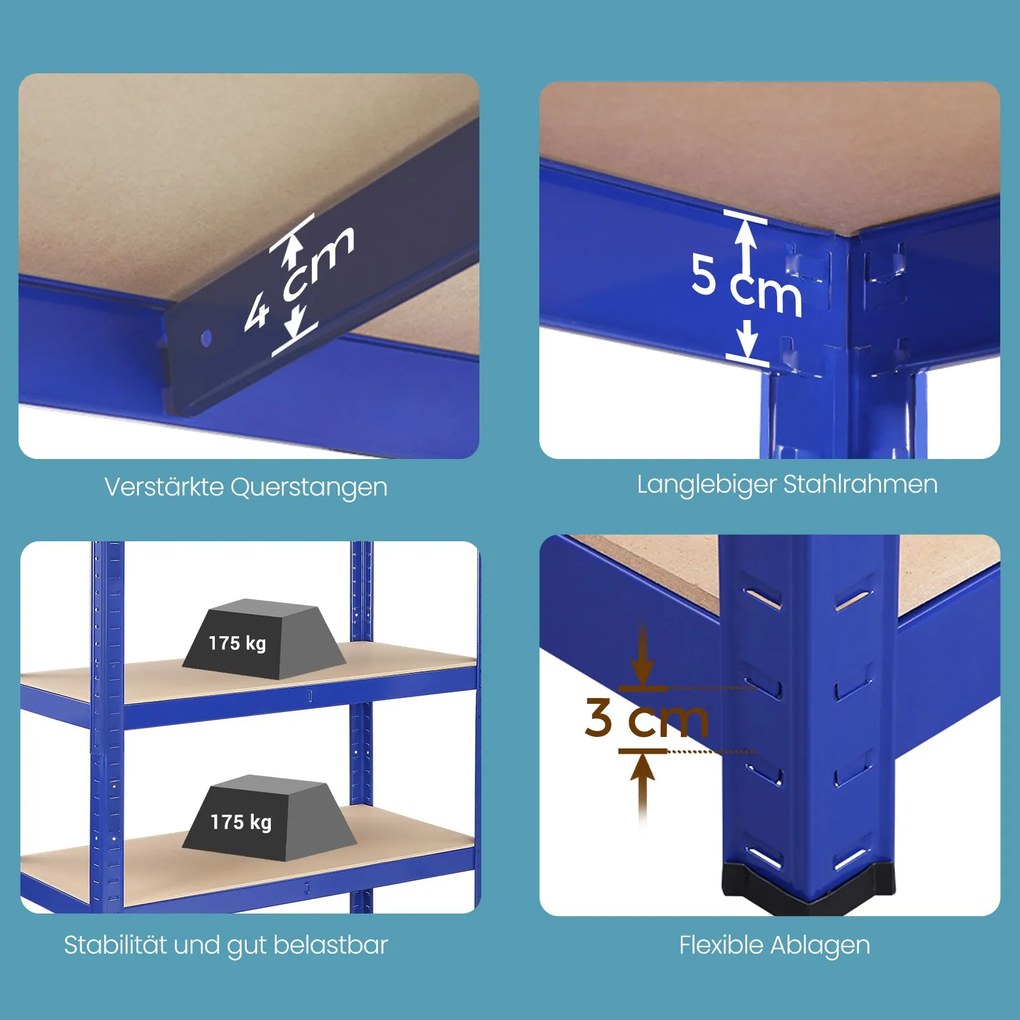 Estante de armazenamento para cargas pesadas 40 x 80 x 160 cm Azul