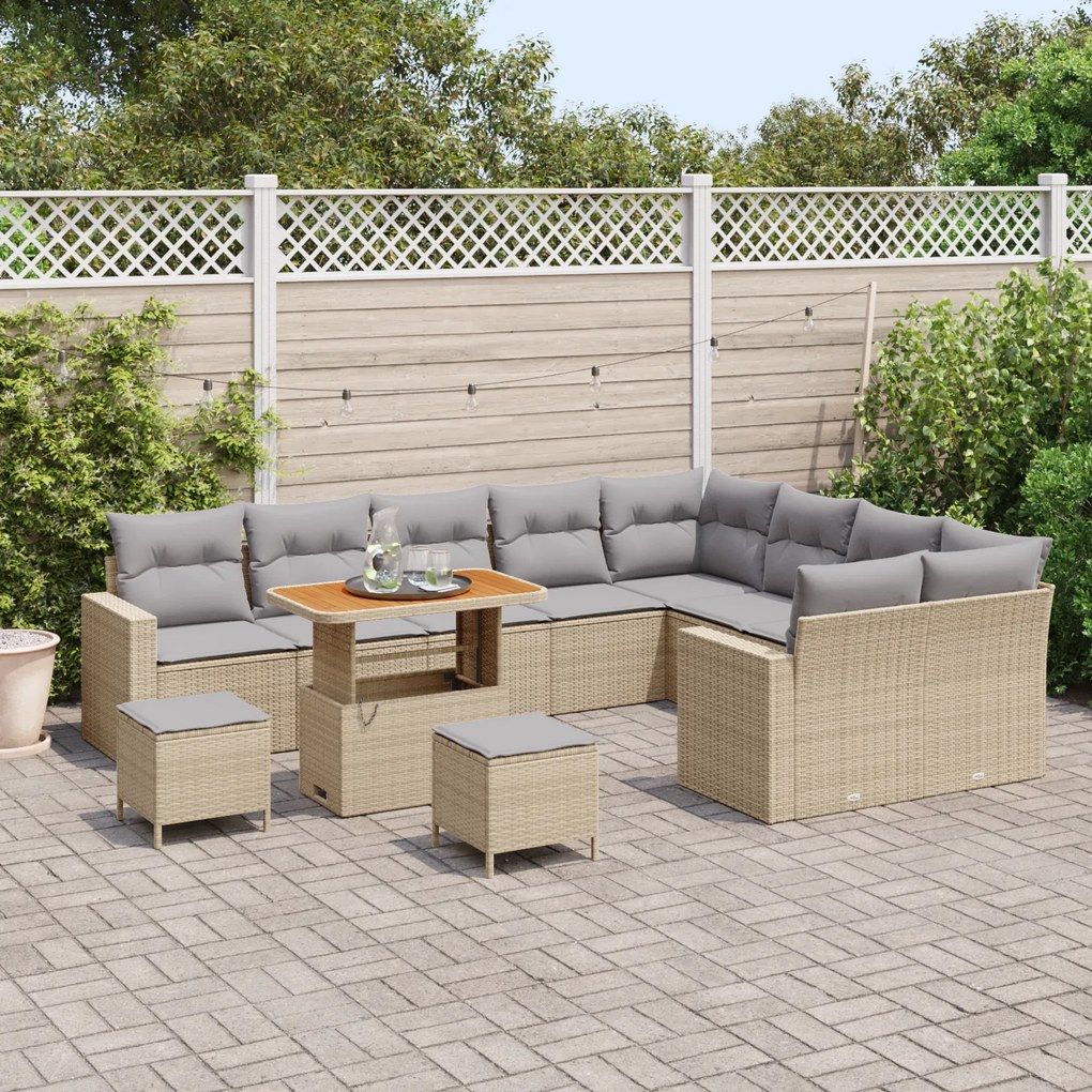 Conjunto de Sofás de Jardim vidaXL com Almofadas Bege Rattan Poliéster