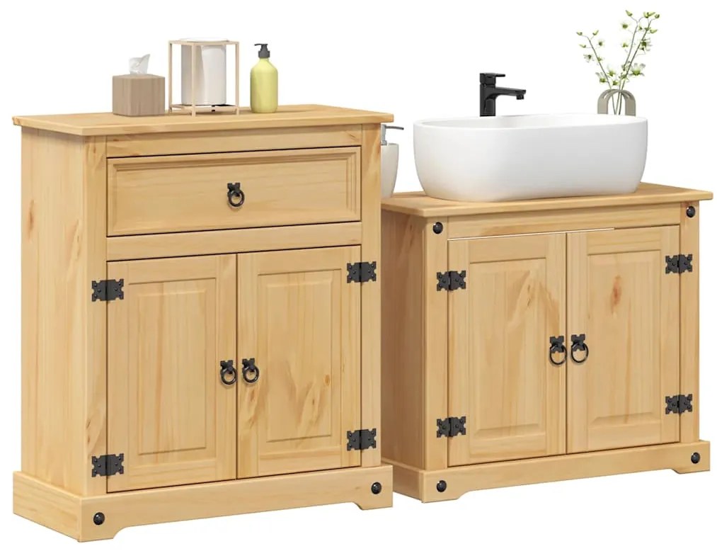 vidaXL 2 pcs conj. de móveis p/ casa de banho Corona pinho maciço