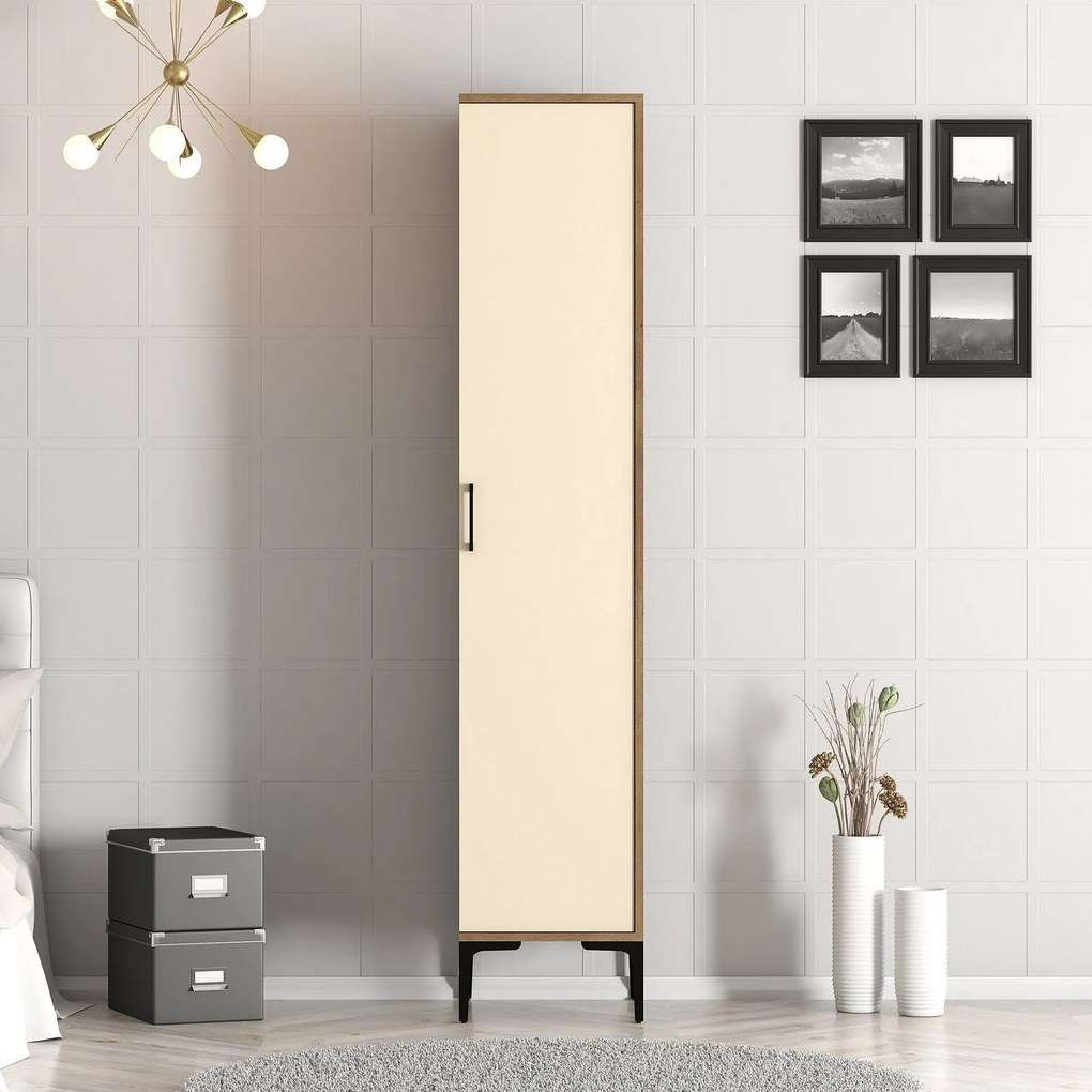Guarda-roupa Kumsal S – Nogueira e Creme – 40 cm x 47,5 cm x 201,4 cm