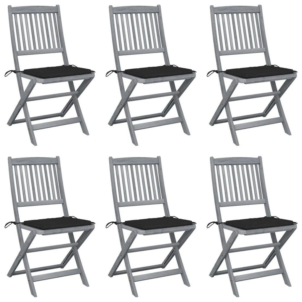 vidaXL Cadeiras exterior dobráveis c/ almofadões 6 pcs acácia maciça