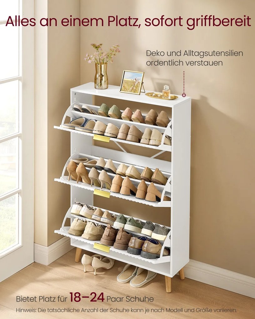 Sapateira 24 x 80 x 123 cm Armário para sapatos Coleção MAXE com 3 portas em branco