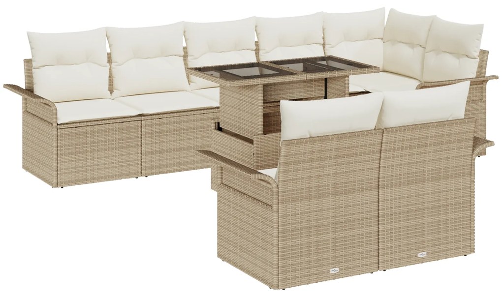 Conjunto de Sofá de Jardim vidaXL de 9 Peças com Almofadas Bege Poliéster