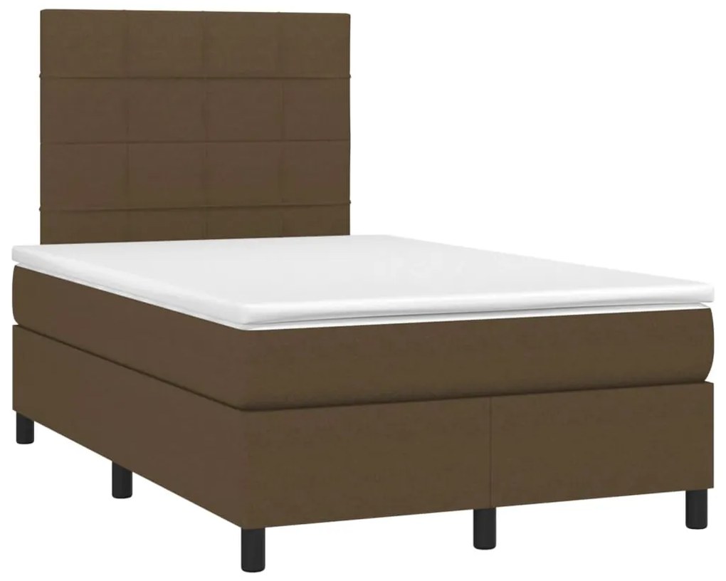 Cama box spring c/ colchão/LED 120x190cm tecido castanho-escuro
