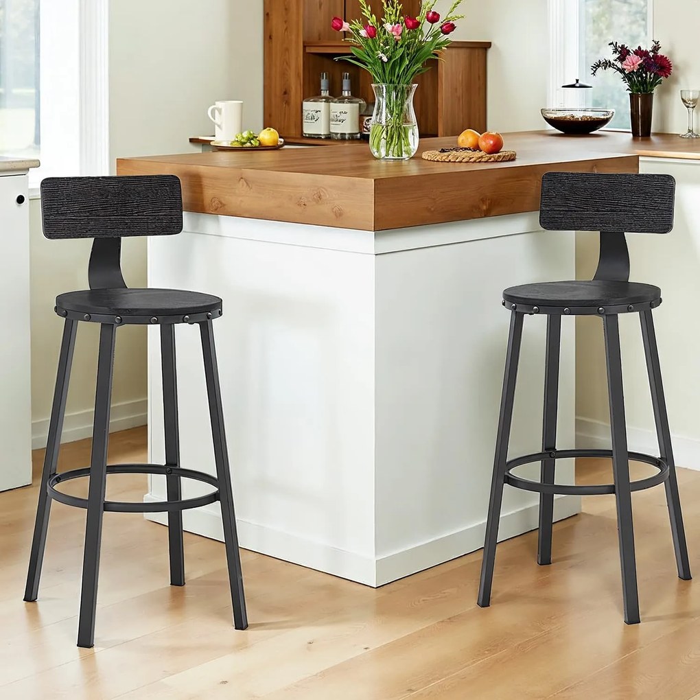 Conjunto de 2 bancos altos de bar Ø54 x 99 cm Preto