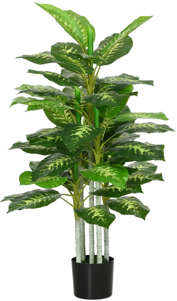 HOMCOM Planta Artificial de 120 cm com 53 Folhas Realistas e Vaso de Cimento Planta Sintética Decoração para Casa Verde