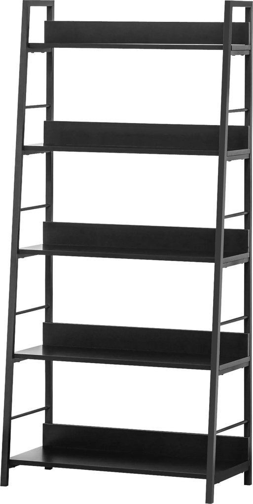 Estante de arrumação em estilo industrial 70 x 35 x 150 cm, inclinada, com 5 níveis , preta