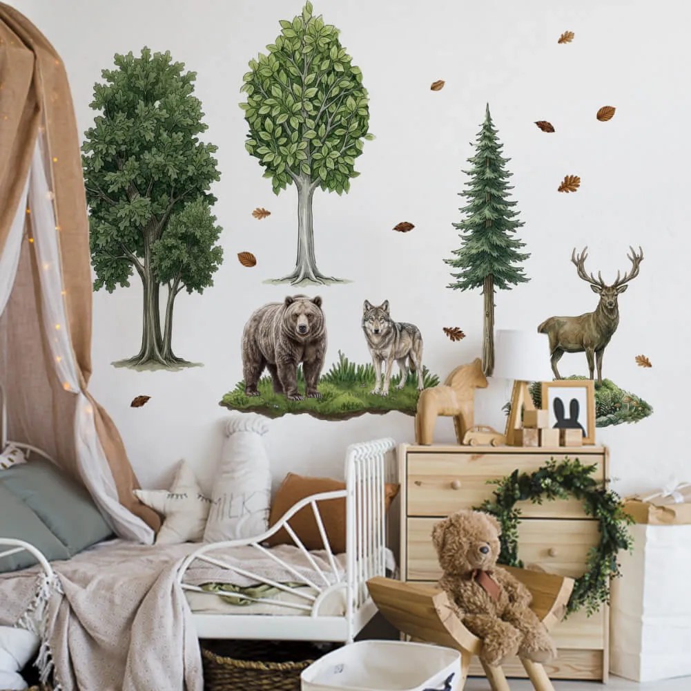 Autocolante para o quarto das crianças - Reino da Floresta com árvores