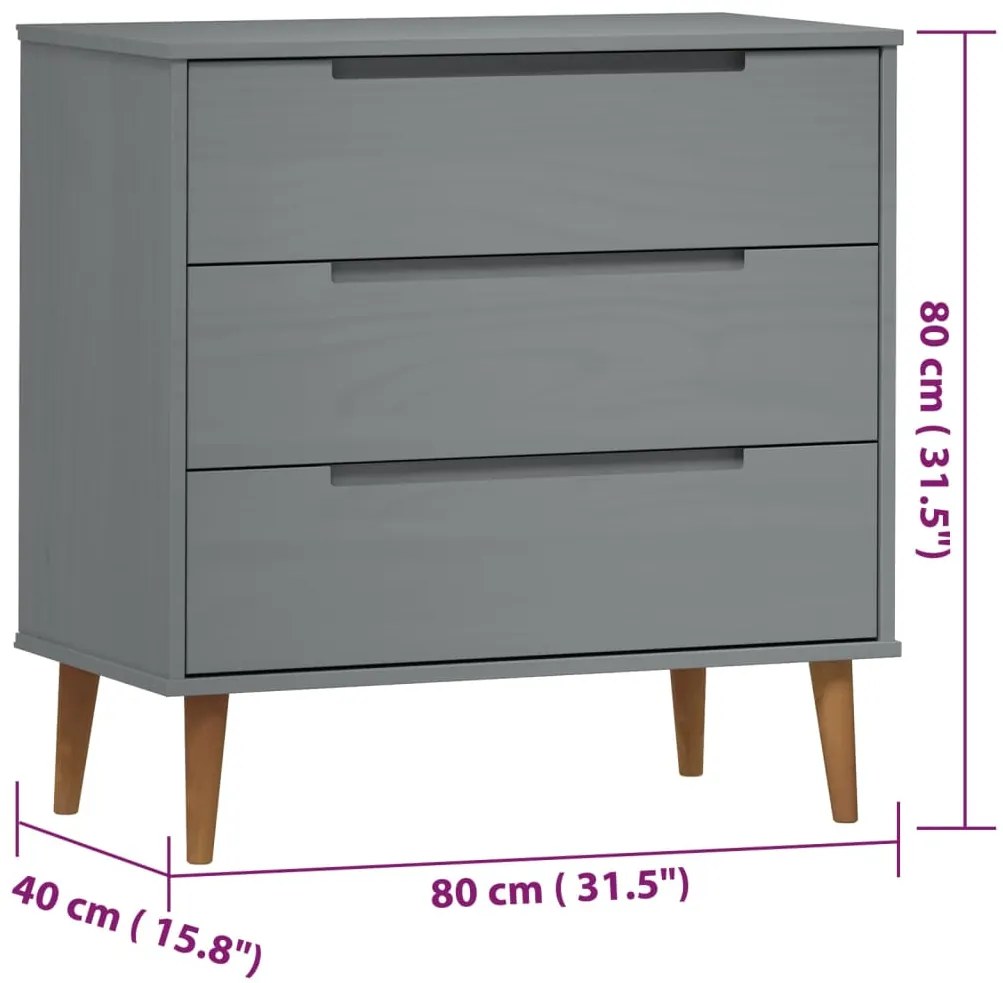 Armário de gavetas MOLDE 80x40x80 cm pinho maciço cinzento
