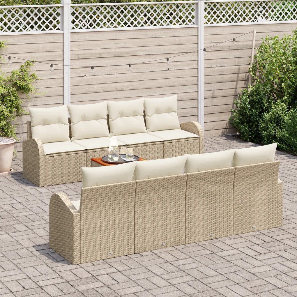 Conjunto de Sofá de Jardim de 9 Peças com Almofadas Bege de Rattan Pol