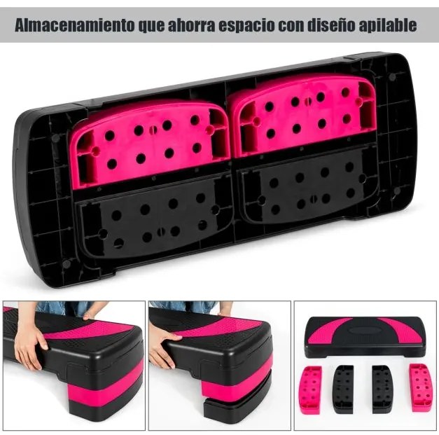 Plataforma de degraus para aeróbica e treino para casa, ginásio e escritório 78,5 x 30 x 10-20 cm Preto e cor-de-rosa