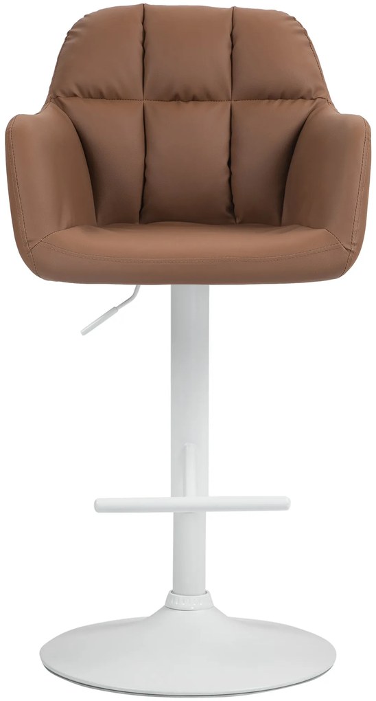 Banco de bar Natoma em couro sintético com estrutura branca 97-118 x 57 x 59 cm Castanho claro