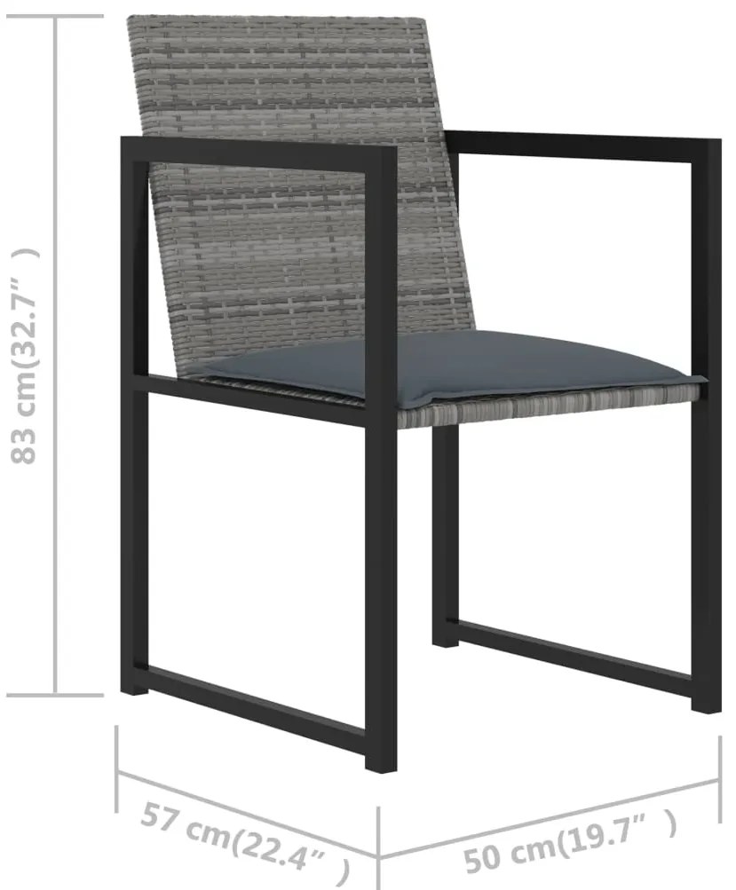 5pcs conjunto de jantar p/ exterior c/ almofadões vime PE cinza