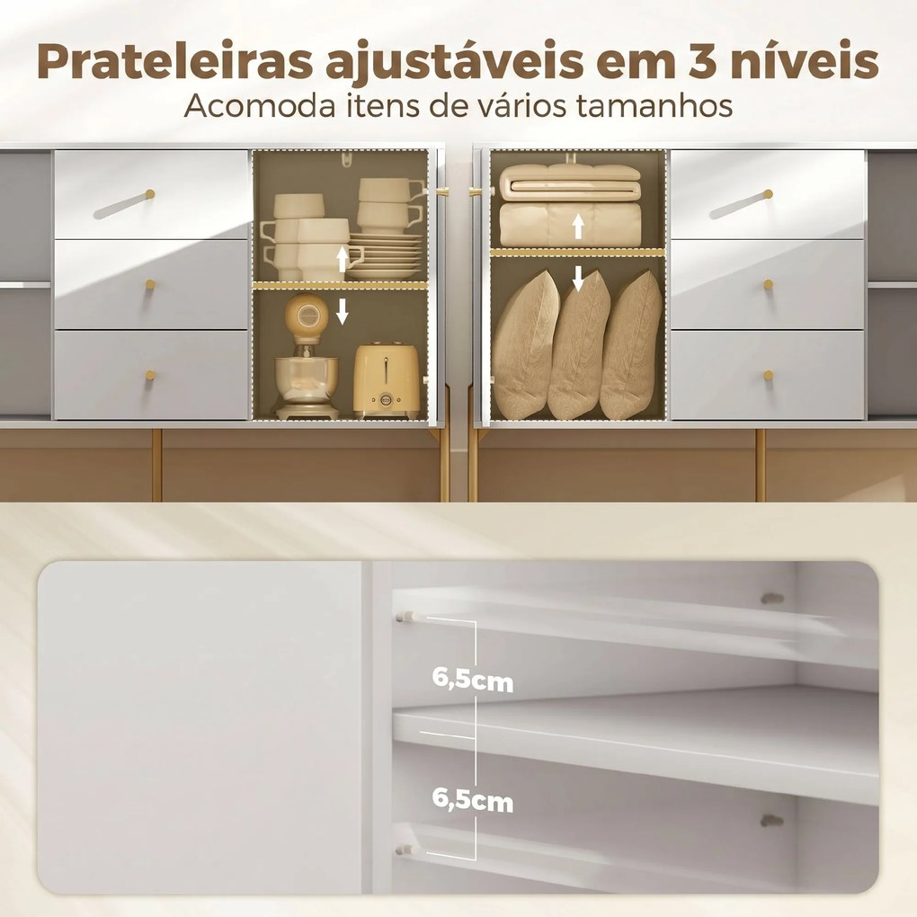 Aparador Moderno de 2 Portas Aparador de Sala com 3 Gavetas Prateleiras Ajustáveis Branco 120x39,1x76 cm