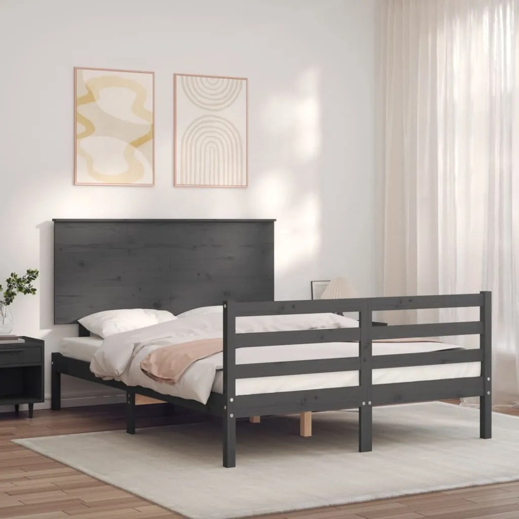 3195223 vidaXL Estrutura de cama com cabeceira 140x200 cm madeira maciça cinza