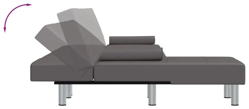 Sofá-cama Chaise Longue 255x140x70 cm couro artificial cinzento