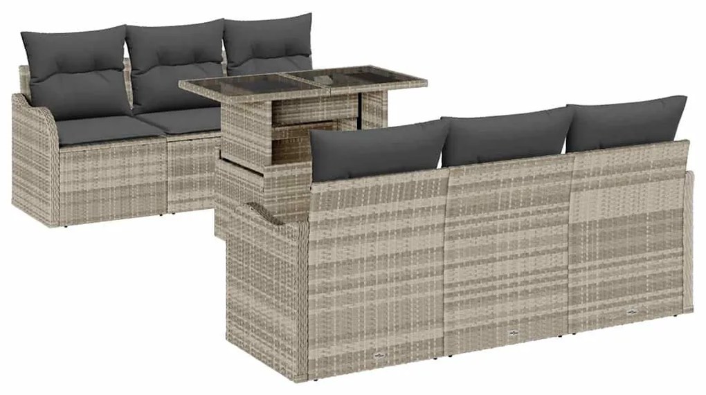 Conjunto de sofá de jardim com 7 peças e almofadas cinzas em polyratta
