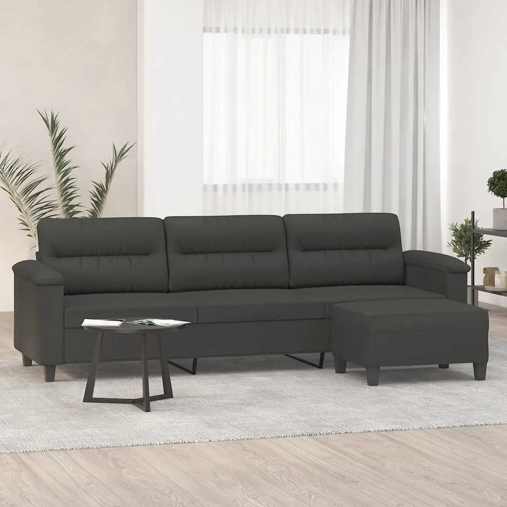 vidaXL Sofá 3 lugares+apoio pés 210cm tecido microfibra cinza-escuro