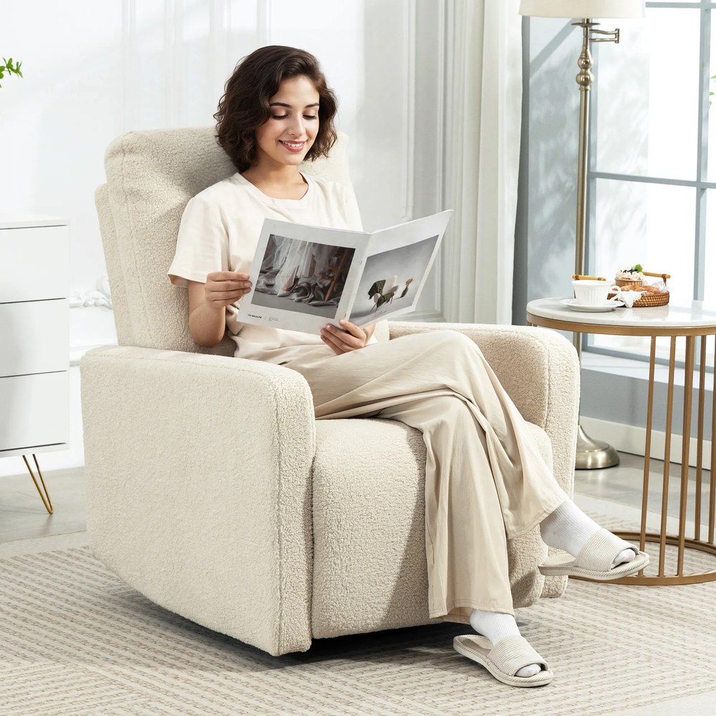 Poltrona reclinável, poltrona de relaxamento com apoio para os pés, giratória em 360° e reclinável, 76 x 94 x 100 cm, bege