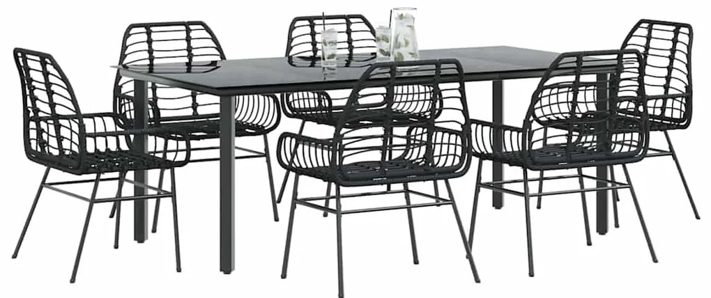 Conjunto de jantar jardim 7 peças vidro vime PE preto