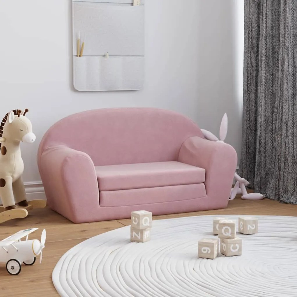 341784 vidaXL Sofá infantil de 2 lugares pelúcia rosa