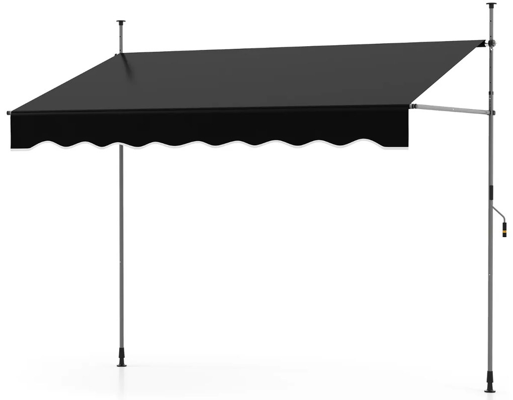 Toldo retrátil manual 2,5 m x 180 cm Sombra exterior ajustável sem perfuração com manivela para pátio, varanda, jardim Preto