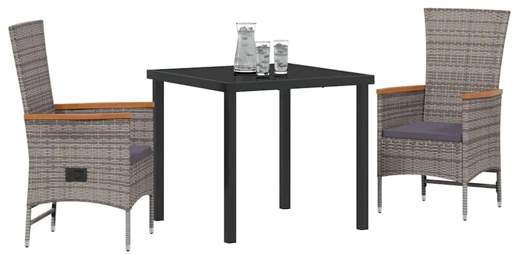 Cadeiras de Exterior 3 pcs Cinzento Cinzento-escuro
