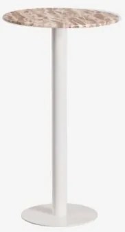 Mesa Alta De Bar Redonda Ø60 Cm Em Pedra Natural Xiren Mármore Bege Panther - Branco Glacial - Sklum