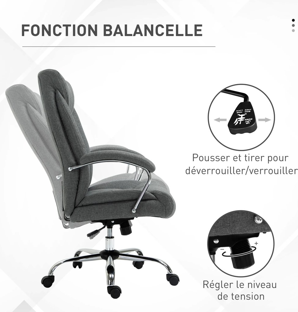 Cadeira de escritório, ergonómica, altura ajustável, encosto alto, função de balanço, 65 x 78 x 118 cm, cinzenta