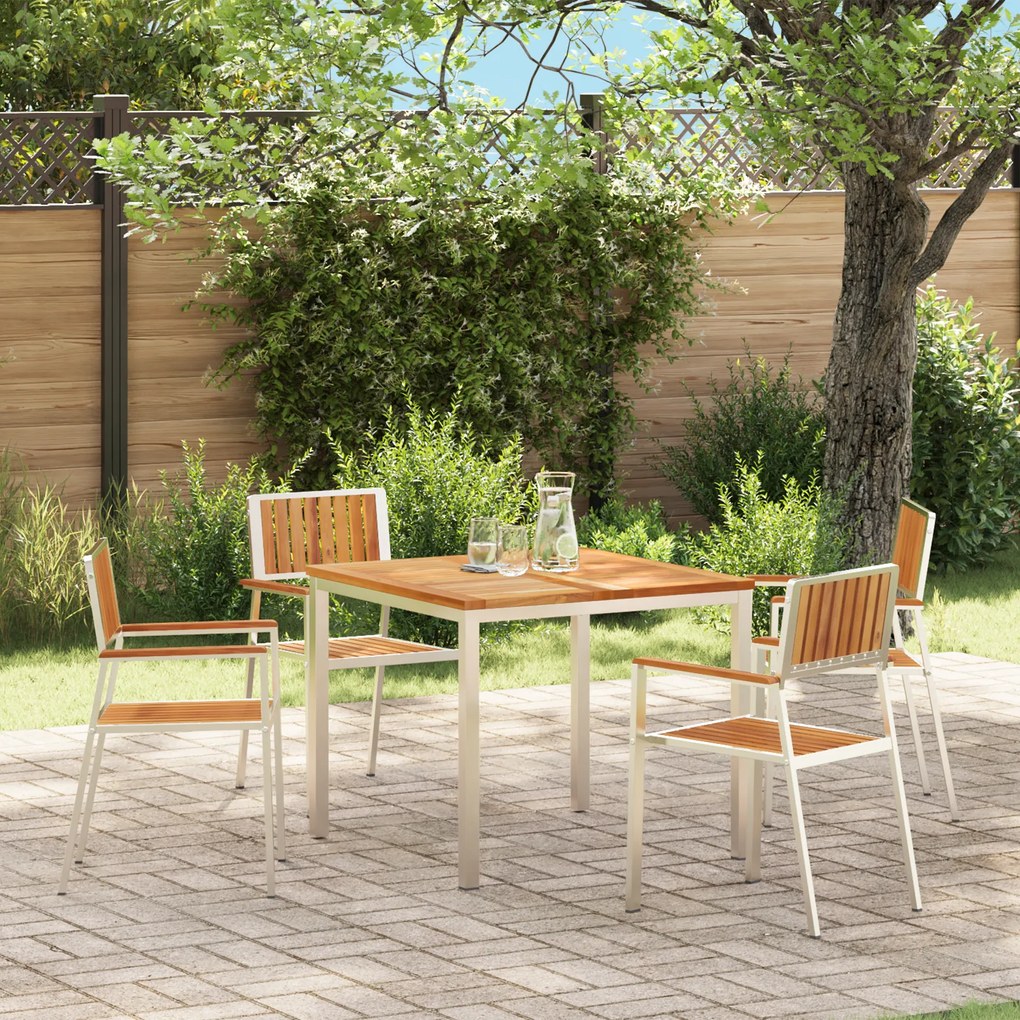 vidaXL Cadeiras de Jardim Empilháveis 4 pcs Madeira Sólida de Teca e Aço Inoxidável
