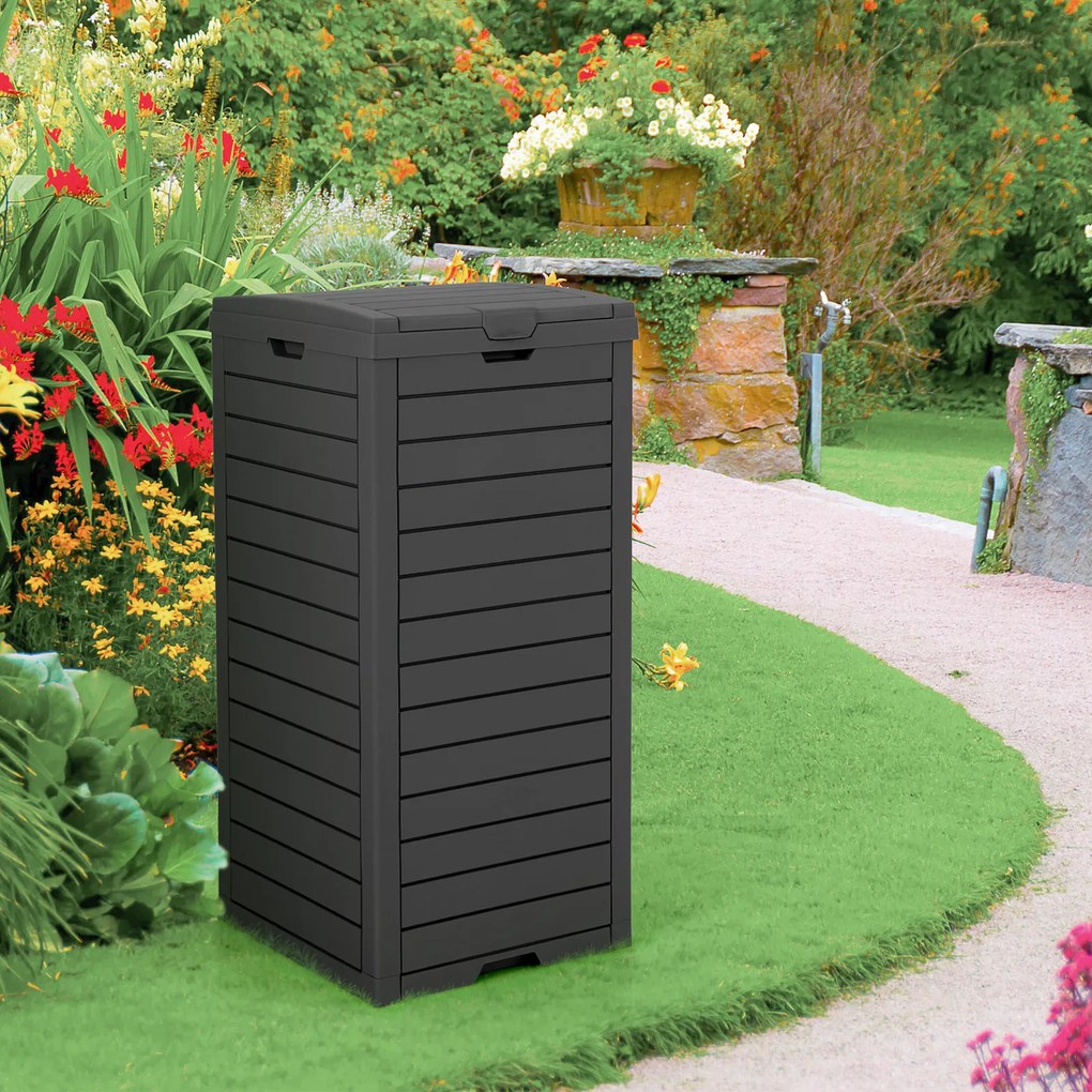 Conjunto de 2 Caixotes do Lixo para Exterior, 40 x 40 x 86 cm, Com Bandeja para Líquidos, Preto